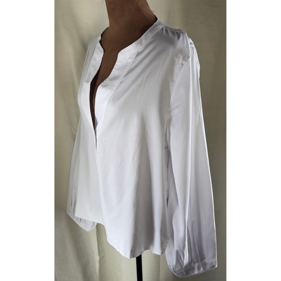 Madewell White‎ Popover Blouse Women's XL Long Sleeve V-Neck Cotton Blend NWT - Picture 2 of 9